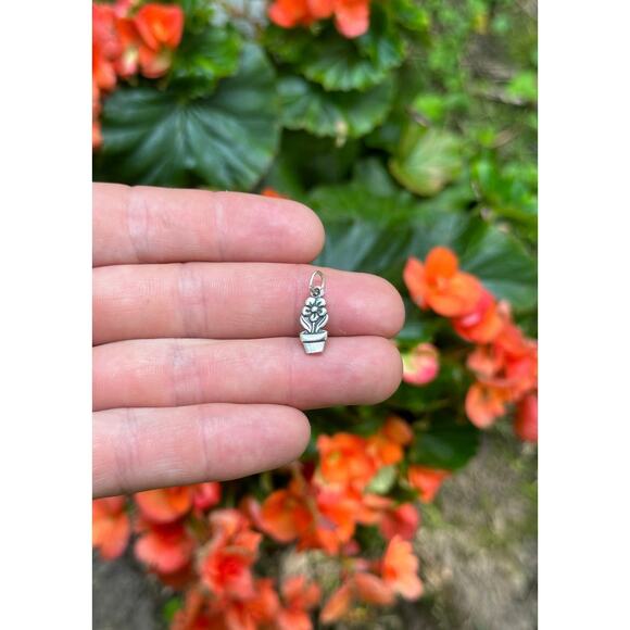 Sterling Silver Oxidized Flower Pot Charm - Picture 1 of 4